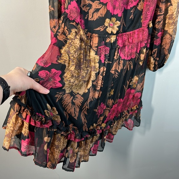 Anthropologie Porridge Black Puff Sleeve Open Back Floral Chiffon Dress Size 1X - Picture 6 of 16